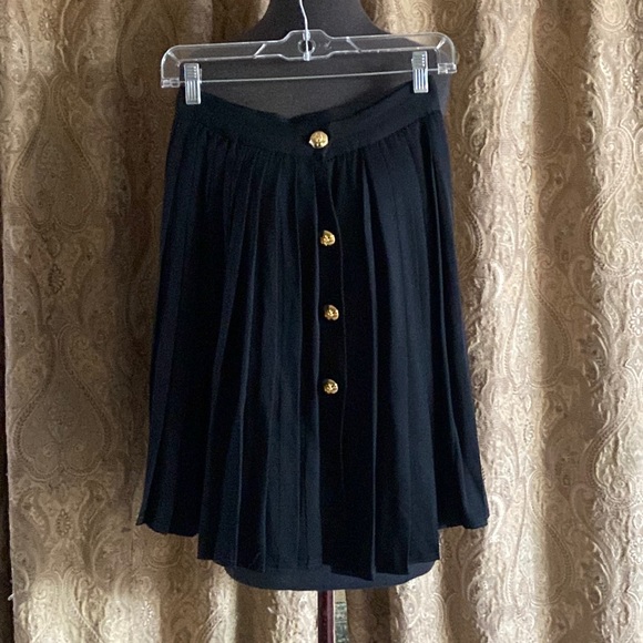 Vintage 80's Lillie Rubin Black Accordion Pleated Skirt with Golden Buttons - Picture 1 of 7